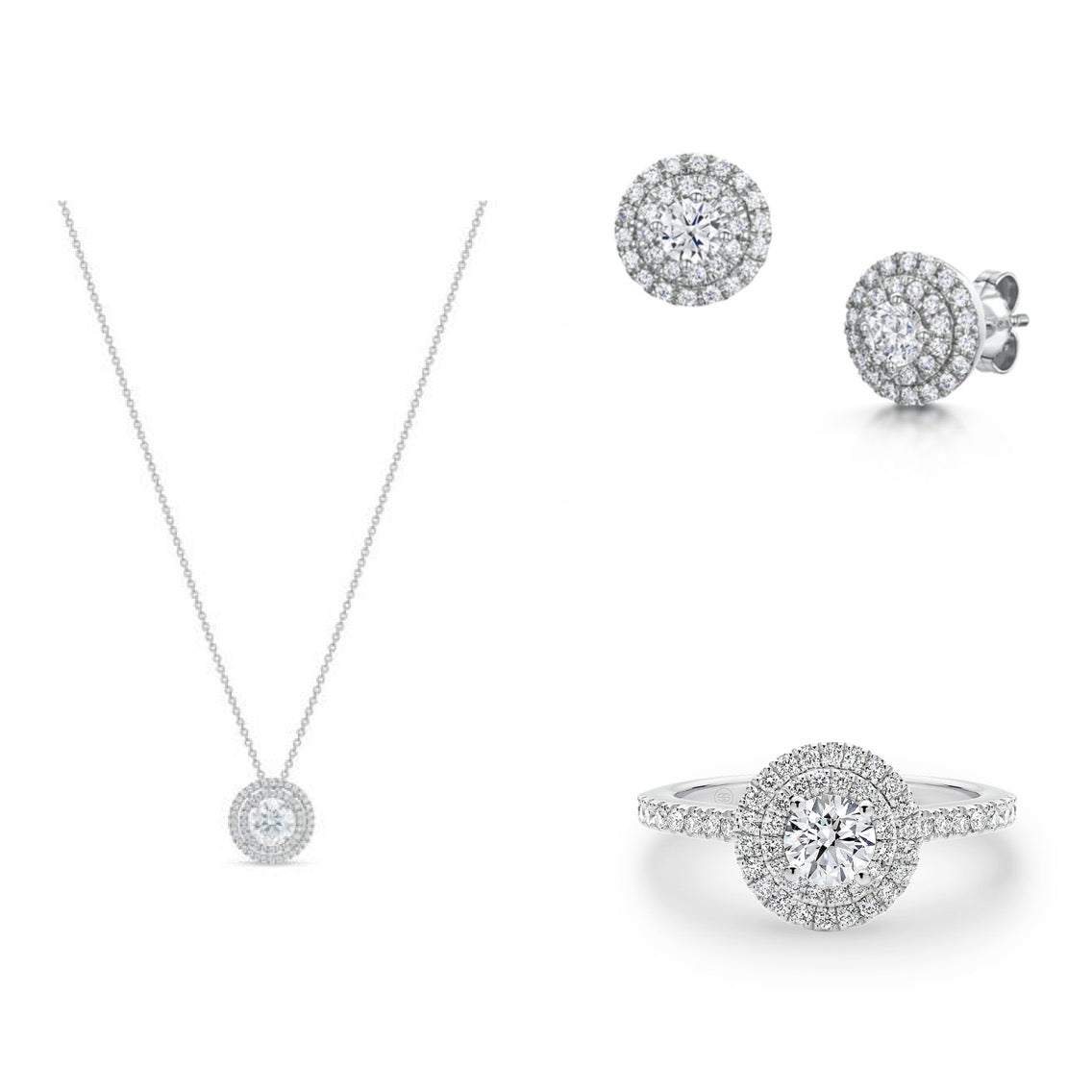 Комплект пръстен, колие и обеци с диаманти 2.24 карата